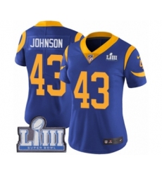 Women's Nike Los Angeles Rams #43 John Johnson Royal Blue Alternate Vapor Untouchable Limited Player Super Bowl LIII Bound NFL Jersey