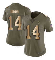 Women's Nike Minnesota Vikings #14 Stefon Diggs Limited Olive/Gold 2017 Salute to Service NFL Jersey