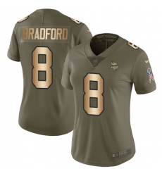 Women's Nike Minnesota Vikings #8 Sam Bradford Limited Olive/Gold 2017 Salute to Service NFL Jersey