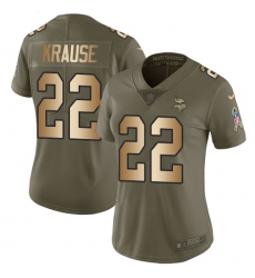 Women's Nike Minnesota Vikings #22 Paul Krause Limited Olive/Gold 2017 Salute to Service NFL Jersey