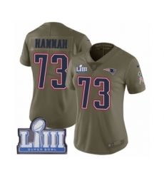 Women's Nike New England Patriots #73 John Hannah Limited Olive 2017 Salute to Service Super Bowl LIII Bound NFL Jersey