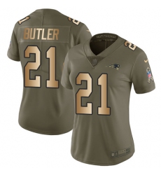 Women's Nike New England Patriots #21 Malcolm Butler Limited Olive/Gold 2017 Salute to Service NFL Jersey