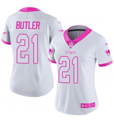 Women's Nike New England Patriots #21 Malcolm Butler Limited White/Pink Rush Fashion NFL Jersey