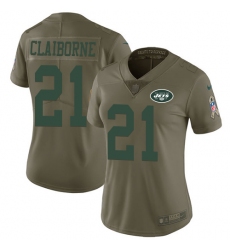 Women's Nike New York Jets #21 Morris Claiborne Limited Olive 2017 Salute to Service NFL Jersey