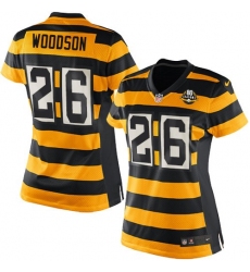 Women's Nike Pittsburgh Steelers #26 Rod Woodson Game Yellow/Black Alternate 80TH Anniversary Throwback NFL Jersey