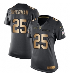 Women's Nike Seattle Seahawks #25 Richard Sherman Limited Black/Gold Salute to Service NFL Jersey