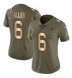 Women's Nike New England Patriots #6 Ryan Allen Limited Olive/Gold 2017 Salute to Service NFL Jersey