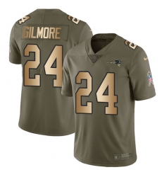 Men's Nike New England Patriots #24 Stephon Gilmore Limited Olive/Gold 2017 Salute to Service NFL Jersey