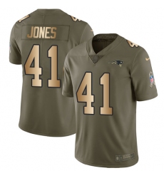 Men's Nike New England Patriots #41 Cyrus Jones Limited Olive/Gold 2017 Salute to Service NFL Jersey