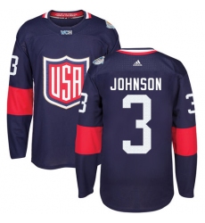 Youth Adidas Team USA #3 Jack Johnson Premier Navy Blue Away 2016 World Cup Ice Hockey Jersey