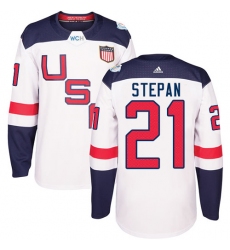 Men's Adidas Team USA #21 Derek Stepan Premier White Home 2016 World Cup Ice Hockey Jersey