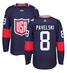 Men's Adidas Team USA #8 Joe Pavelski Authentic Navy Blue Away 2016 World Cup Ice Hockey Jersey