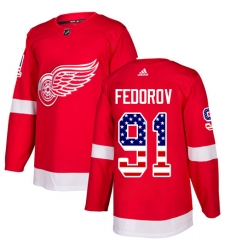 Men's Adidas Detroit Red Wings #91 Sergei Fedorov Authentic Red USA Flag Fashion NHL Jersey