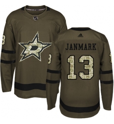 Men's Adidas Dallas Stars #13 Mattias Janmark Authentic Green Salute to Service NHL Jersey