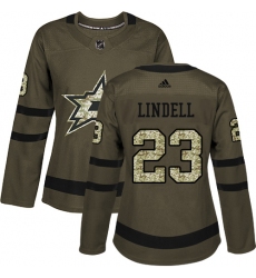 Women's Adidas Dallas Stars #23 Esa Lindell Authentic Green Salute to Service NHL Jersey