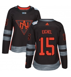 Women's Adidas Team North America #15 Jack Eichel Authentic Black Away 2016 World Cup of Hockey Jersey
