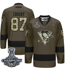 Men's Reebok Pittsburgh Penguins #87 Sidney Crosby Premier Green Salute to Service 2017 Stanley Cup Champions NHL Jersey