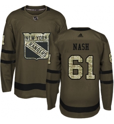 Youth Adidas New York Rangers #61 Rick Nash Authentic Green Salute to Service NHL Jersey