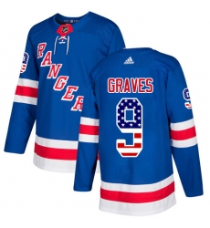 Youth Adidas New York Rangers #9 Adam Graves Authentic Royal Blue USA Flag Fashion NHL Jersey