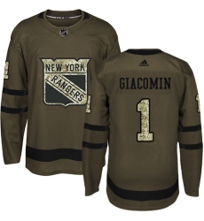 Men's Adidas New York Rangers #1 Eddie Giacomin Premier Green Salute to Service NHL Jersey