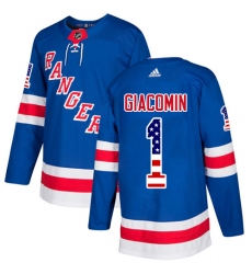 Youth Adidas New York Rangers #1 Eddie Giacomin Authentic Royal Blue USA Flag Fashion NHL Jersey