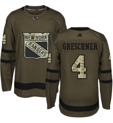 Men's Adidas New York Rangers #4 Ron Greschner Premier Green Salute to Service NHL Jersey