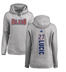 NHL Women's Adidas Edmonton Oilers #27 Milan Lucic Ash Backer Pullover Hoodie