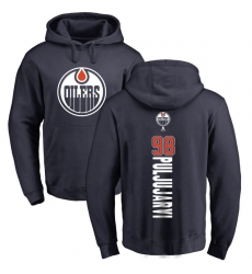 NHL Adidas Edmonton Oilers #98 Jesse Puljujarvi Navy Blue Backer Pullover Hoodie