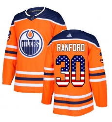 Men's Adidas Edmonton Oilers #30 Bill Ranford Authentic Orange USA Flag Fashion NHL Jersey