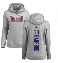 NHL Women's Adidas Edmonton Oilers #30 Bill Ranford Ash Backer Pullover Hoodie