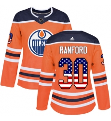 Women's Adidas Edmonton Oilers #30 Bill Ranford Authentic Orange USA Flag Fashion NHL Jersey