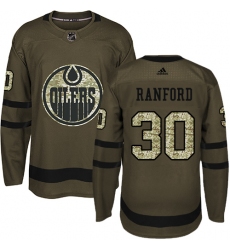 Youth Adidas Edmonton Oilers #30 Bill Ranford Authentic Green Salute to Service NHL Jersey