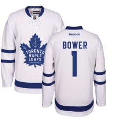 Men's Reebok Toronto Maple Leafs #1 Johnny Bower Authentic White Away NHL Jersey