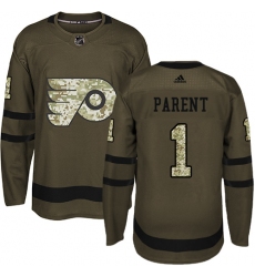 Youth Adidas Philadelphia Flyers #1 Bernie Parent Authentic Green Salute to Service NHL Jersey