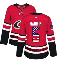 Women's Adidas Carolina Hurricanes #5 Noah Hanifin Authentic Red USA Flag Fashion NHL Jersey