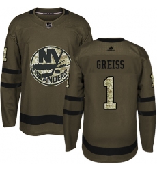 Men's Adidas New York Islanders #1 Thomas Greiss Authentic Green Salute to Service NHL Jersey
