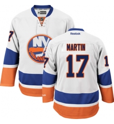 Youth Reebok New York Islanders #17 Matt Martin Authentic White Away NHL Jersey