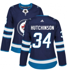 Women's Adidas Winnipeg Jets #34 Michael Hutchinson Premier Navy Blue Home NHL Jersey