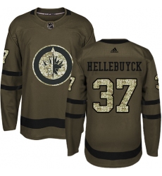 Men's Adidas Winnipeg Jets #37 Connor Hellebuyck Premier Green Salute to Service NHL Jersey