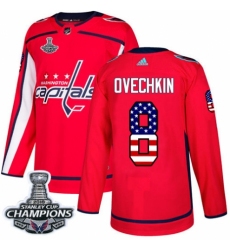 Men's Adidas Washington Capitals #8 Alex Ovechkin Authentic Red USA Flag Fashion 2018 Stanley Cup Final Champions NHL Jersey