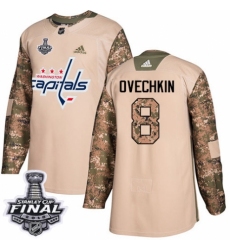 Youth Adidas Washington Capitals #8 Alex Ovechkin Authentic Camo Veterans Day Practice 2018 Stanley Cup Final NHL Jersey