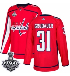 Men's Adidas Washington Capitals #31 Philipp Grubauer Authentic Red Home 2018 Stanley Cup Final NHL Jersey