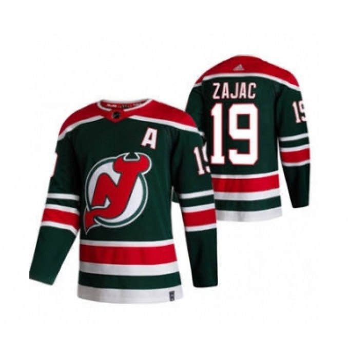 Men's New Jersey Devils #19 Travis Zajac Green 2020-21 Reverse Retro Alternate Hockey Jersey