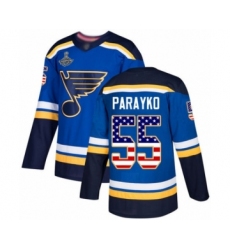Men's St. Louis Blues #55 Colton Parayko Authentic Blue USA Flag Fashion 2019 Stanley Cup Champions Hockey Jersey