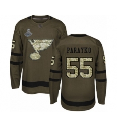 Men's St. Louis Blues #55 Colton Parayko Authentic Green Salute to Service 2019 Stanley Cup Champions Hockey Jersey