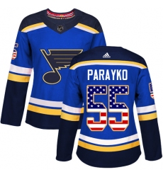 Women's Adidas St. Louis Blues #55 Colton Parayko Authentic Blue USA Flag Fashion NHL Jersey
