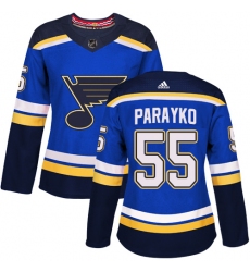 Women's Adidas St. Louis Blues #55 Colton Parayko Authentic Royal Blue Home NHL Jersey