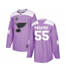 Youth St. Louis Blues #55 Colton Parayko Authentic Purple Fights Cancer Practice 2019 Stanley Cup Champions Hockey Jersey