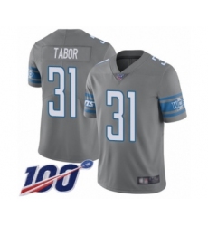 Youth Detroit Lions #31 Teez Tabor Limited Steel Rush Vapor Untouchable 100th Season Football Jersey
