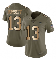 Women's Nike New England Patriots #13 Phillip Dorsett Limited Olive/Gold 2017 Salute to Service NFL Jersey